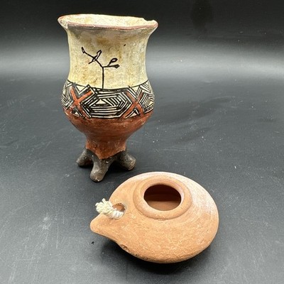 Antique Terracotta Clay Oil Lamp And Pot