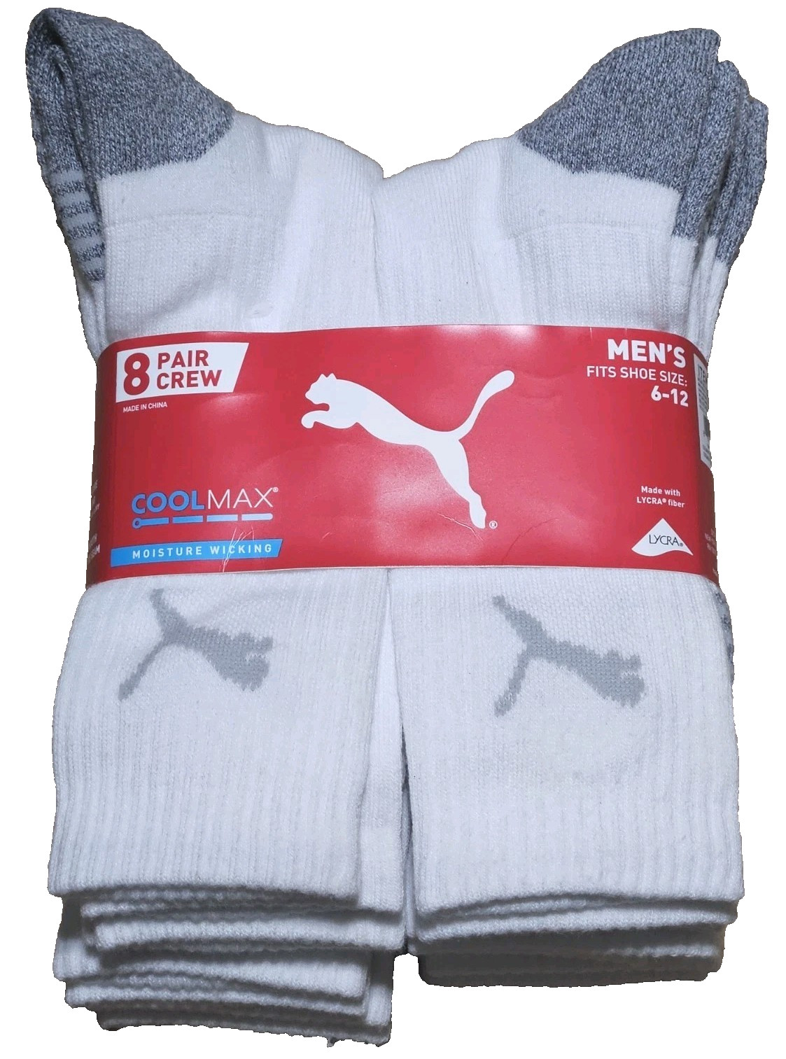 NWT Puma Men's Athletic Moisture Wicking Cool Max Crew Socks 8 - Pair Size 6-12 thumbnail 2