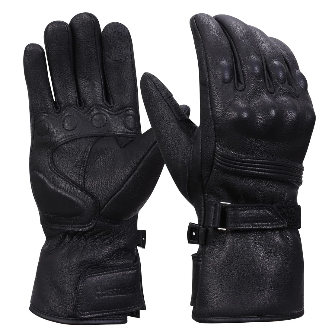 Harssidanzar Winter Motorcycle Gloves,Mens Long Gauntlet Leather L, Black