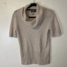 Apt 9 100% Cashmere Beige Cowl Neck Short Sleeve Sweater Size Medium Classic 
