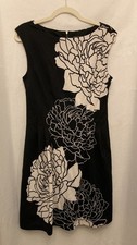 Vince Camuto Size 12 Black White Floral Sheath Dress Sleeveless with Pockets