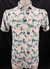 NEW Bad Birdie Mirage Oasis Pink Short Sleeve Button Golf Polo Shirt Men's L