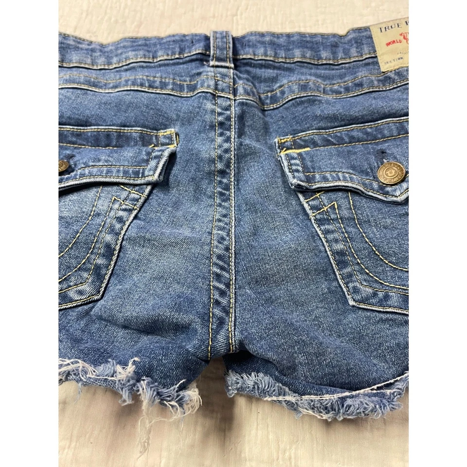 Vintage Y2K True Religion Joey Low Rise Cut Off Denim Shorts, Size 32- Size 14 - Image 4 of 4