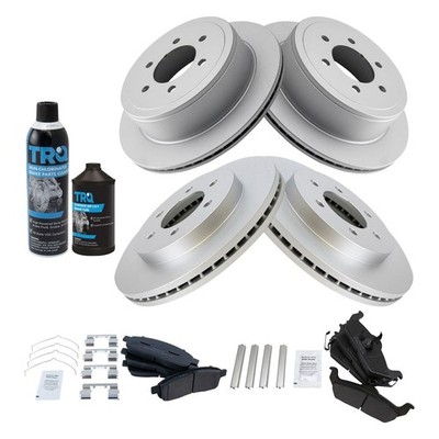 Brake Coated Rotor & Metallic Pad Front & Rear Kit w/Fluids for Ford Lincoln