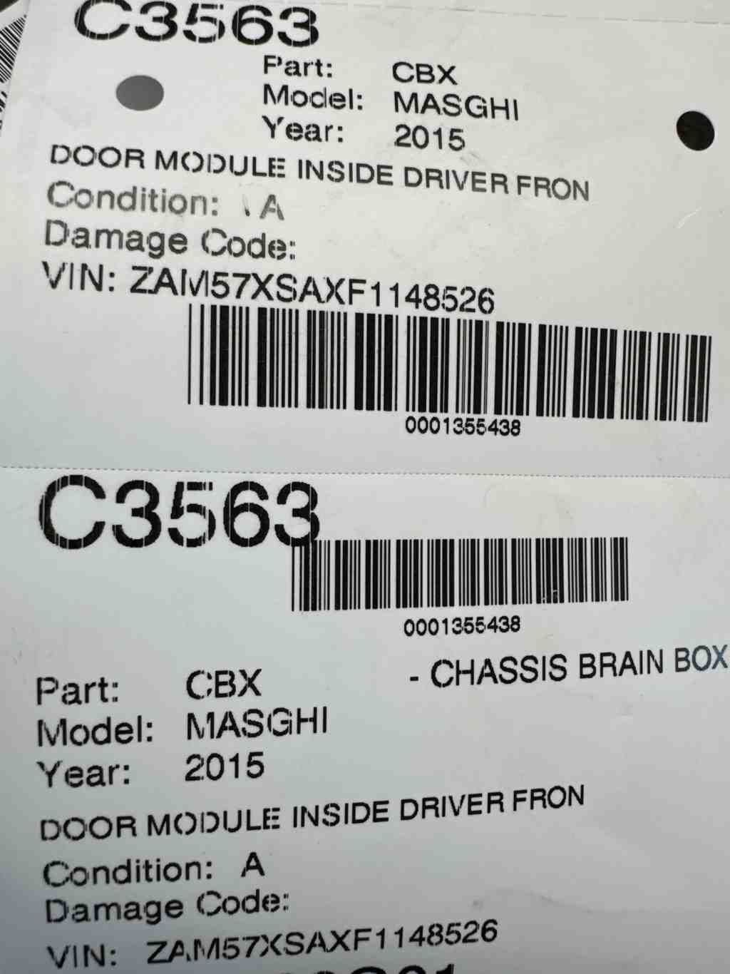 Maserati Ghibli FRONT Door control module P/N 52851638AD