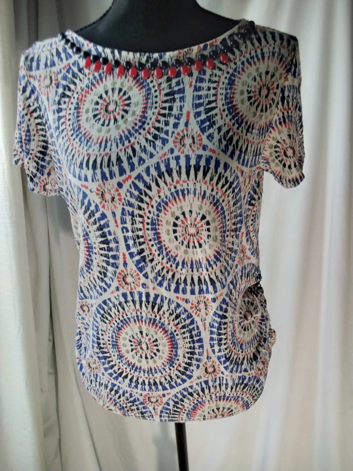 Ruby Rd. Multicolor Beaded Geometric Blouse Short… - image 3