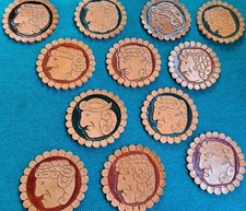 THICK HAND TOOLED LEATHER COASTERS EMBOSSED MADE IN HONDURAS TRIBAL CHIEF IMAGES