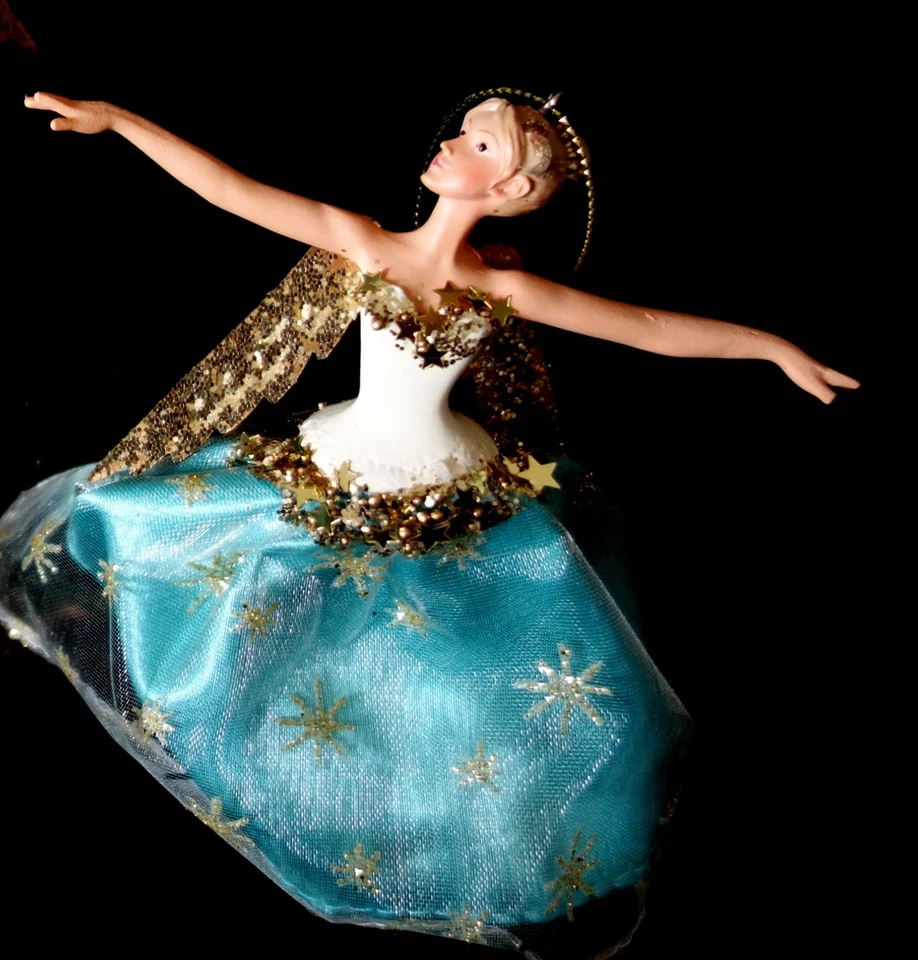 Gisela Graham Engel Elfe Weihnachten Ballerina Hellblau Elfenbein Gold 15 cm
