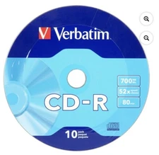 Verbatim CD-R 10 Pack 700 MB 80 Minutes 52X Speed Compact Disc Recordable