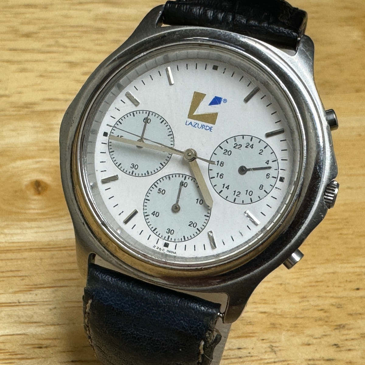 LAZURDE Quartz Watch Men 50m Silver Steel Chronograph Leather