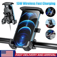 NEW Motorcycle Cell Phone Mount Holder Wireless USB Charger 15W Fast Charging