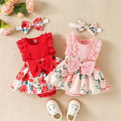 Newborn Baby Girl Ruffled Romper Floral Dreesy Bodysuit