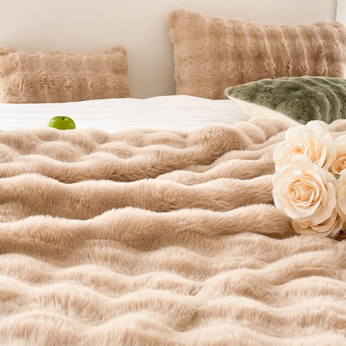 SOGA 200cm Light Camel Fur Fuzzy Super Soft and Cozy Fluffy Throw Blanket - Picture 3 of 10