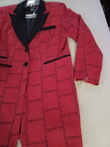 Justin Taylor faux suede patchwork stitching blazer red size 14 black lapels - Picture 6 of 12