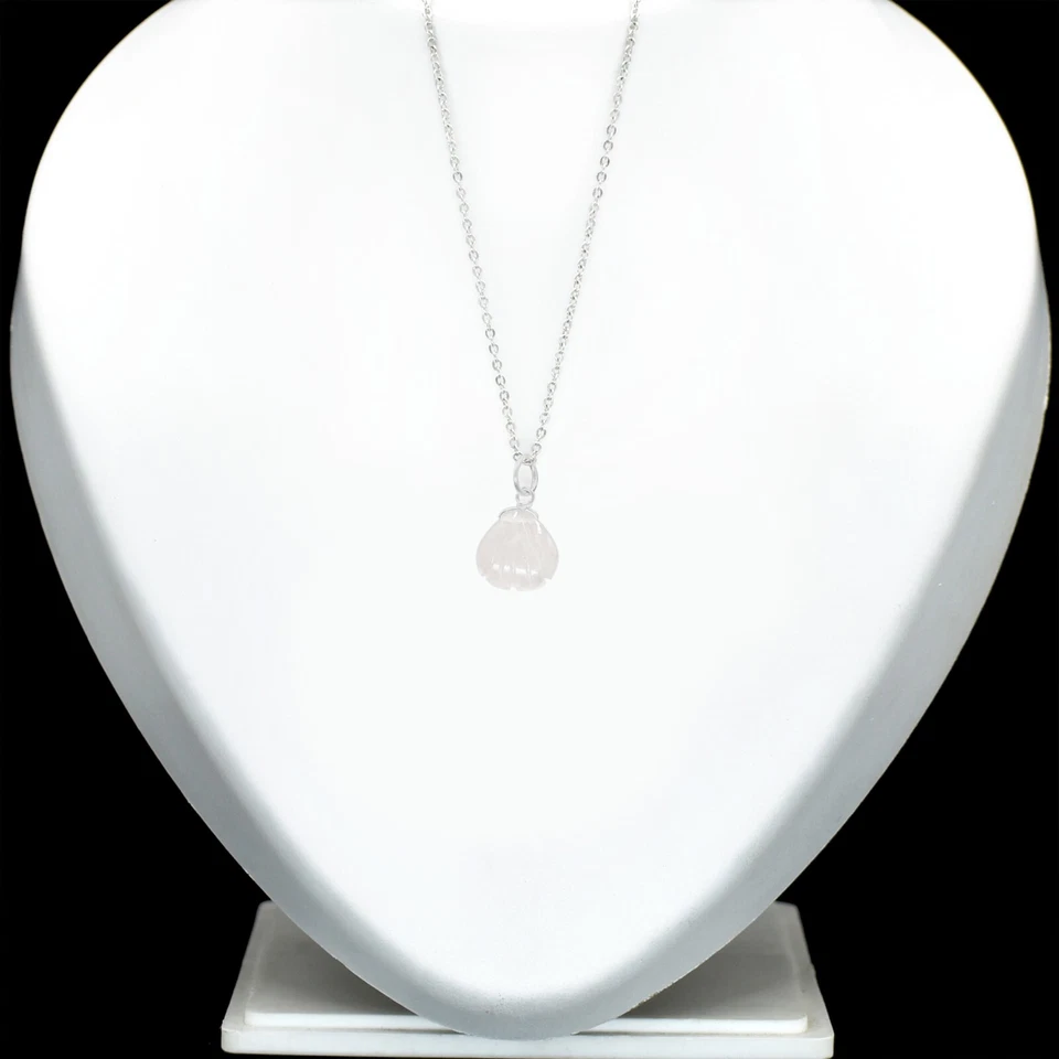 Naturale Quarzo Rosa Collana Intagliato a Mano Cover Forma 925 Argento Ciondolo - Immagine 3 di 4