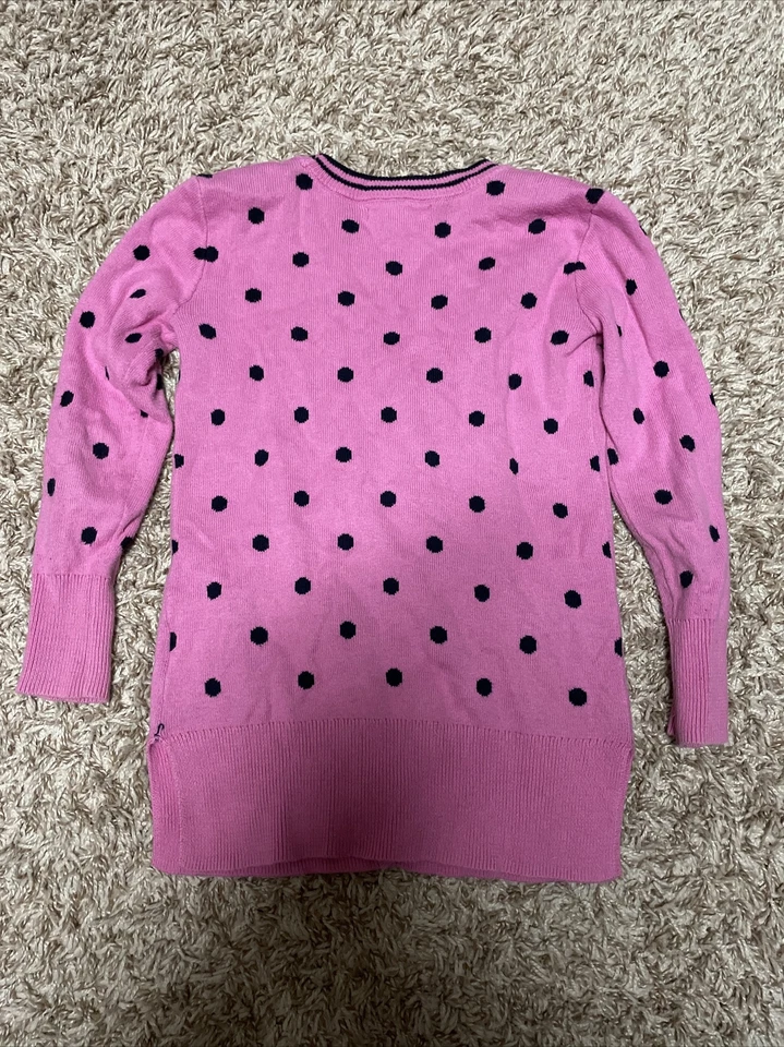 Cárdigan largo de algodón GapKids para niñas rosa azul marino lunares bolsillos talla XS Foto 2 de 4