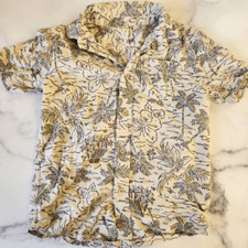 Wonder nation boys 6-7 cream taupe floral hibiscus Hawaiian button up shirt