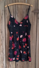 Gilligan  O'Malley Black Floral Chemise Nightgown Small Lace Trim Lingerie EUC