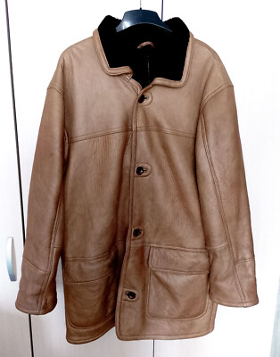 1902 by JAN PAULSEN Echt Leder Lammfell Sheepskin Brown Suede Lammy Coat, size L