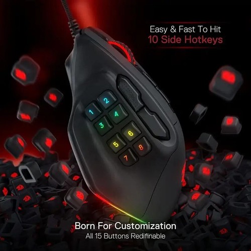Redragon M811 Aatrox MMO Gaming Mouse 15 Programmable Buttons Wired RGB Gamer - Picture 12 of 12