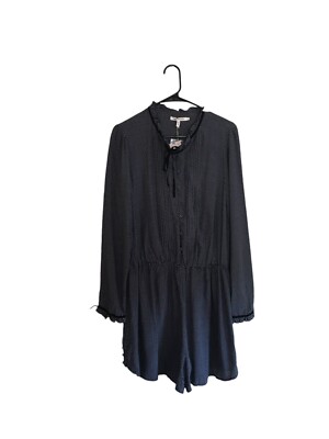 Avec Les Filles Romper Women's Size Large Navy White Spots Long Sleeve Buttons