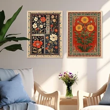Set of 2 Framed Wall Painting for Home Floral Decor