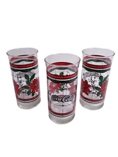 Vintage Whataburger Coca-Cola Christmas Poinsetta 14 Oz Glass Tumblers -Set of 3