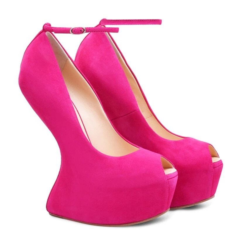 New Giuseppe Zanotti Heelless Sculpted Wedges Open Toe Pink Pumps Shoes 39