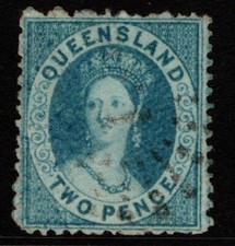 Queensland 1868 1874 Queen Victoria 2d Two Pence blue perf 13 SG61 Used