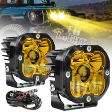 Pair Laser 3'' Led Work Lights Offroad Driving Amber Fog Lamps For Jeep Wrangler