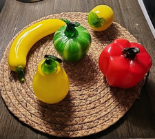 Vintage Hand Blown Italian Murano Style Art Glass Fruit Vegetable 5 pc Lot