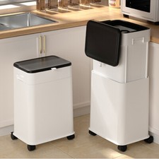 Wheeled Kitchen Trash Can with Lid Adjustable Capacity/Height Garbage Can UK