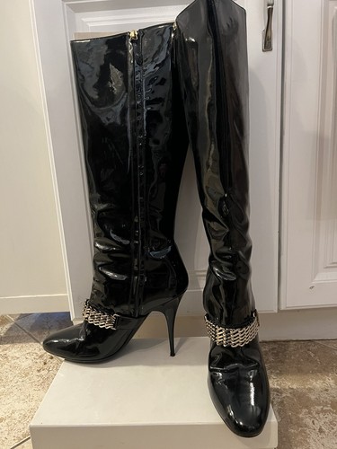 Burberry Black Patent Knee High Boots 