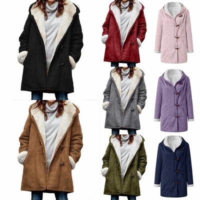 Womens Fleece Lined Hooded Jacket Coat 