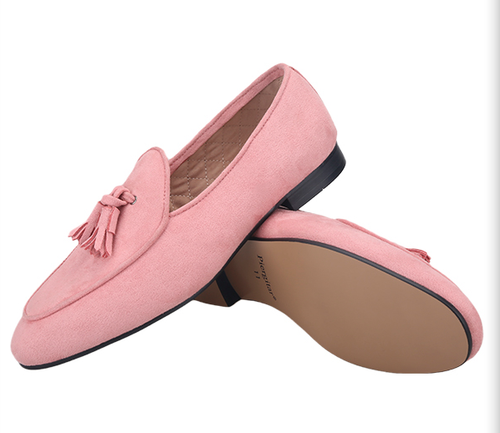Men's British Pink Fringe Loafers Round Toe Party Fashion Business Dress Shoes - Picture 5 of 10