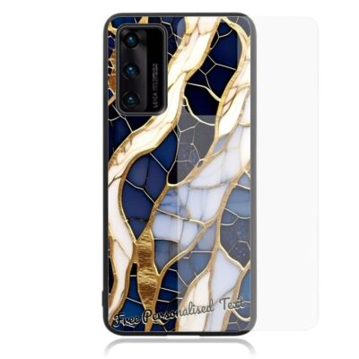 Personalised Text For Huawei Glass Phone Case Series - Marble Mosaic Abstract