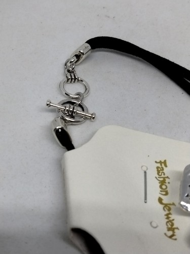 Silver Plate Sideways Open Work Cross Black Leather Bracelet Toggle Clasp Jewelr - Picture 7 of 7