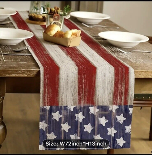 Patriotic Table Runner American Flag Stars and Stripes 13”X 72” Farmhouse