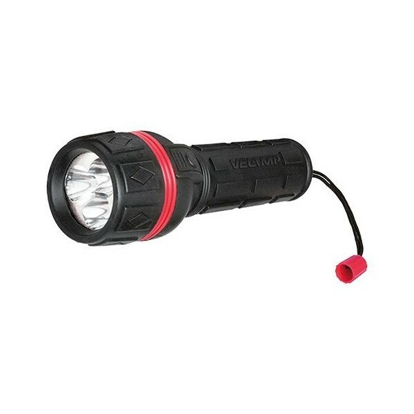 TORCIA IN GOMMA Con cinturino e pulsante protetto. A 3 LED. Batterie...