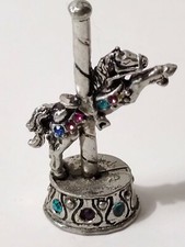 CCI Pewter Carosel 6072 Horse Pink Blue Agua Crystals Miniature
