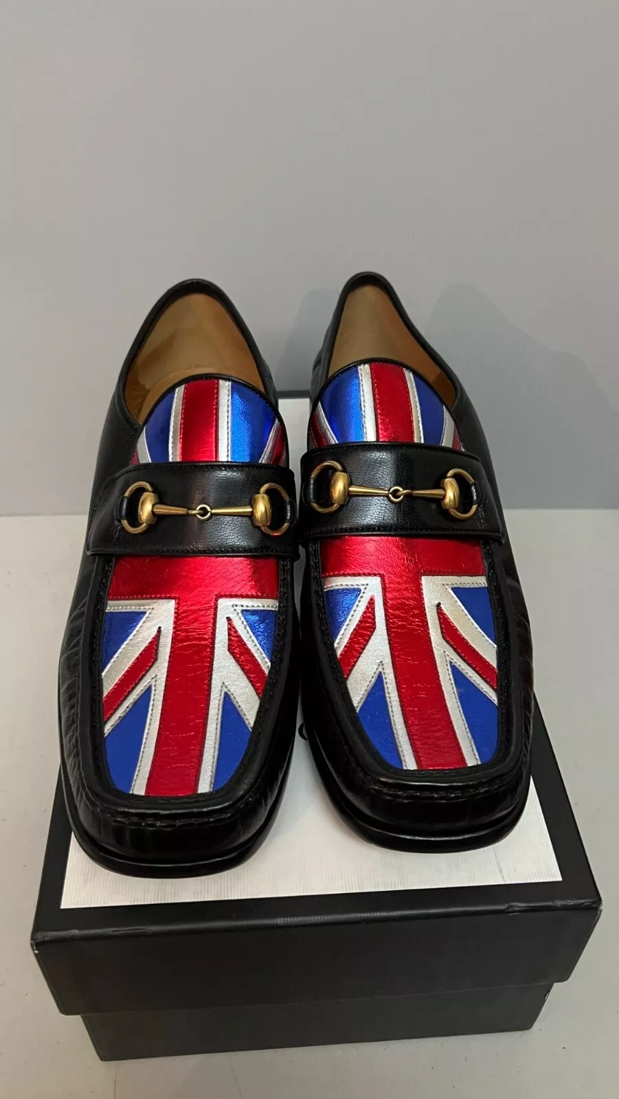 Mocassins homme Gucci peau d'agneau Union Jack Horsebit taille 11,5