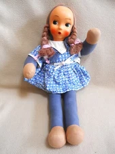 Vintage Celluloid Plastic Face 21" Cloth Rag Doll