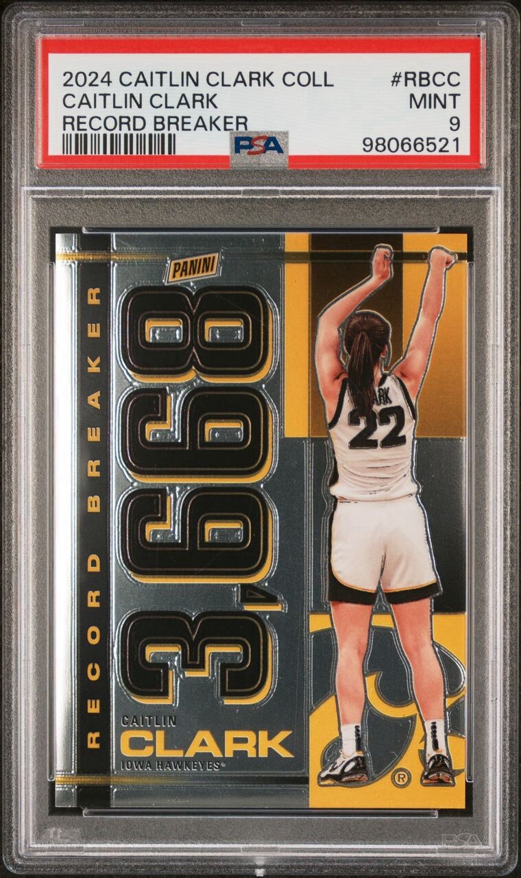 Caitlin Clark 2024 Panini Caitlin Clark Collection Record Breaker #RB-CC PSA 9