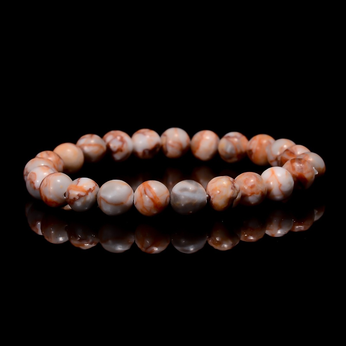 Natural Red Network Jasper Gemstone Stretch Beaded Bracelet