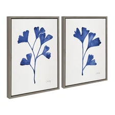 Sylvie Navy Ginkgo and Navy Ginkgo Trio Framed Canvas Wall Art Set by Cat Coq...