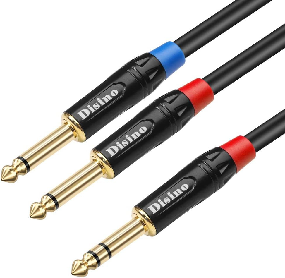 1/4 Inch TRS Stereo Y-Splitter Insert Cable, 1/4 Inch Male Jack to Dual