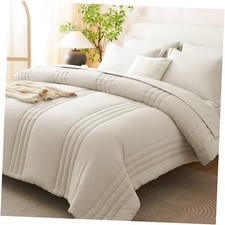 Comforter Set - 7 Pieces Bed in a Bag Comforters Size Bed Set, Queen Beige