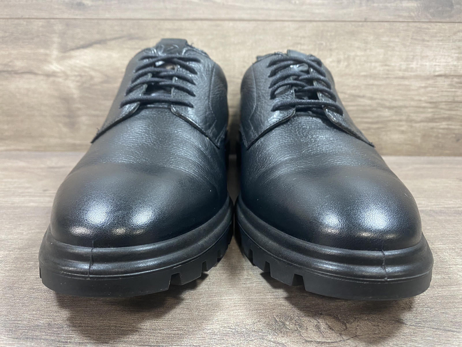 ECCO Citytray Avant Plain Toe Tie Black Dress Shoes Leather Mens Size 42 8 8.5