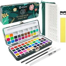 Artecho Aquarellfarben Set 72 Farben in Tragbarer Box mit 4 Fluoreszierenden 18