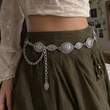 Silver Tone Concho Waist Belt Adjustable Chain Boho Western Belly Chain Gift